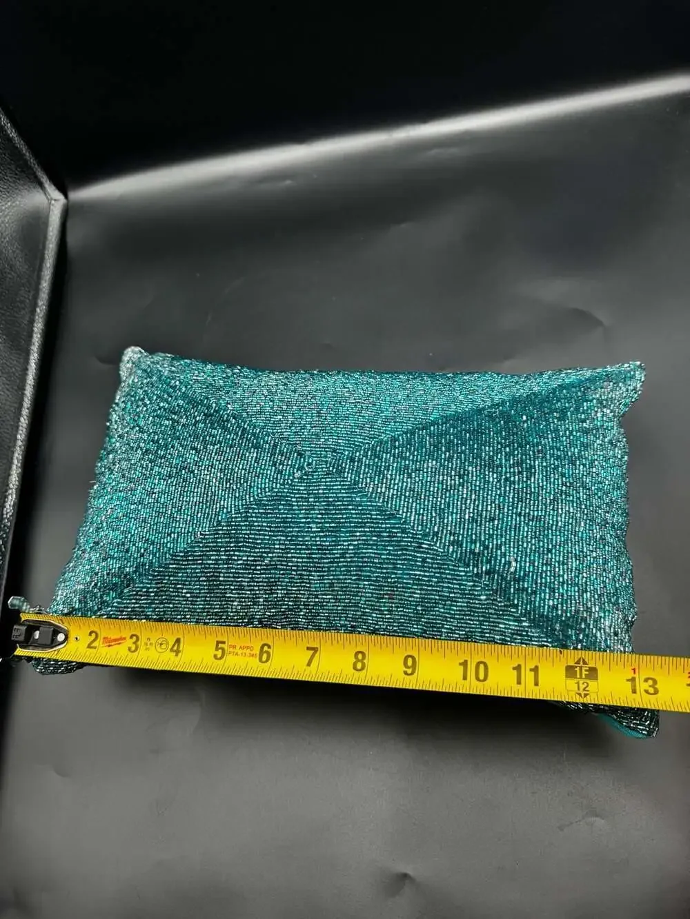 Teal Beaded Lumbar Accent Pillow 12x7 Geometric Seed Bead Design